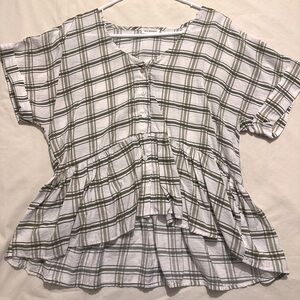 Checkered green & white blouse